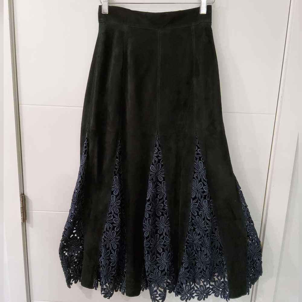 Vintage Mac Douglas Paris Suede Leather Maxi Skirt Size 38